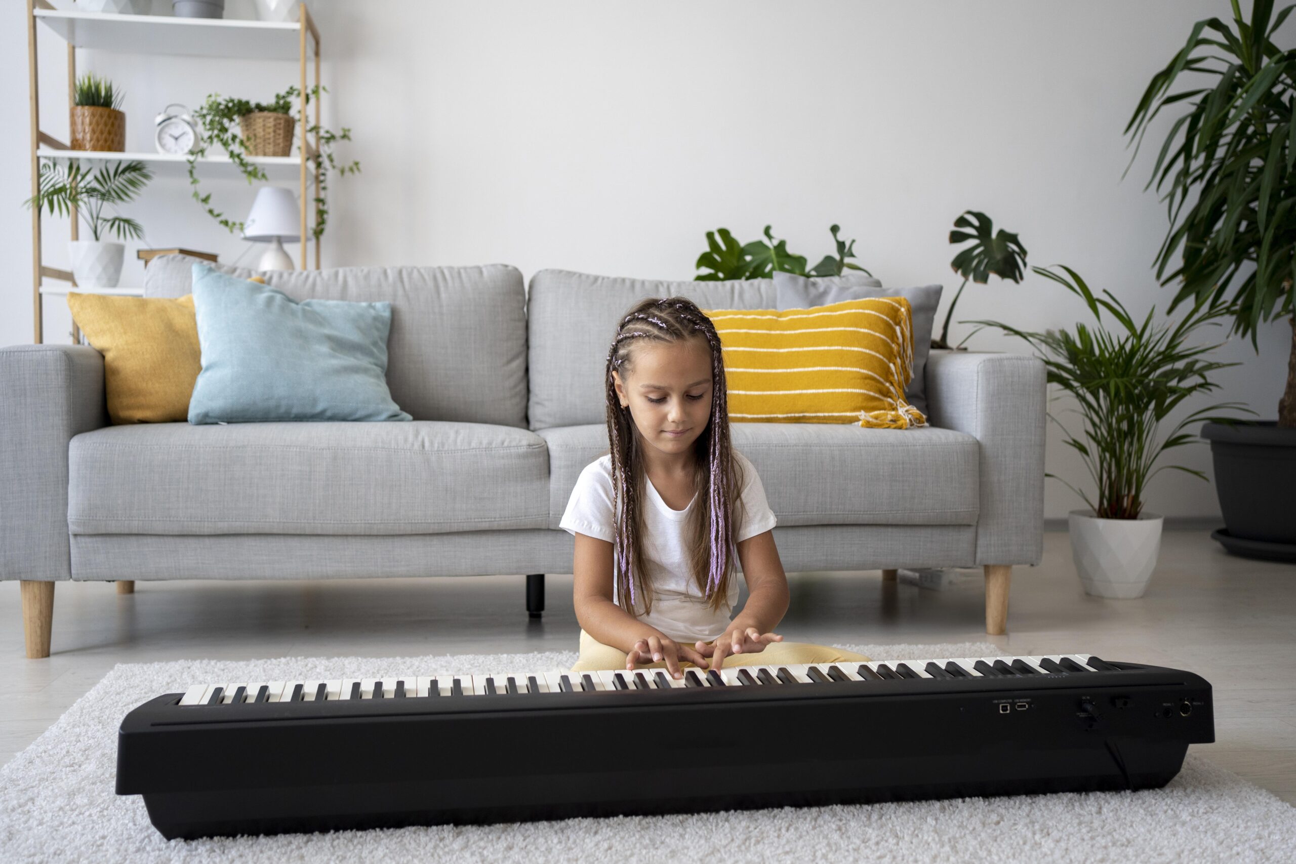 Toddler-playing-musical instruments-at-home